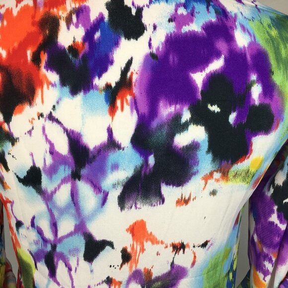 Chelsea Taylor Womens Top Size S Watercolor V-neck Tab Slvs Hi Low Hem Colorful - Picture 9 of 11